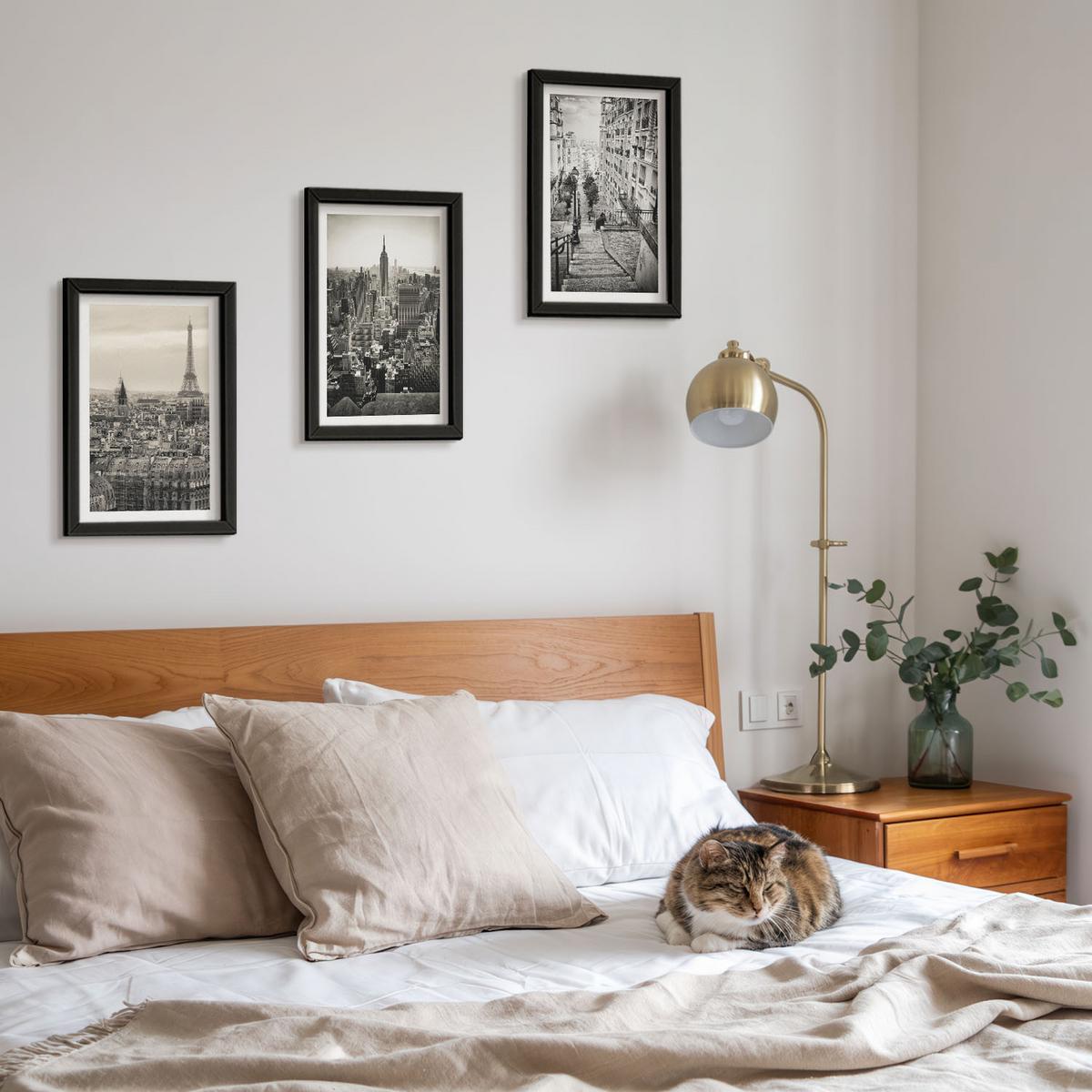 BILDER SET 3er Set - 20x30 cm Schwarzer Rahmen - Aussicht Paris New York Treppen - Schwarz, Kunststoff (20/30cm) - TULUP