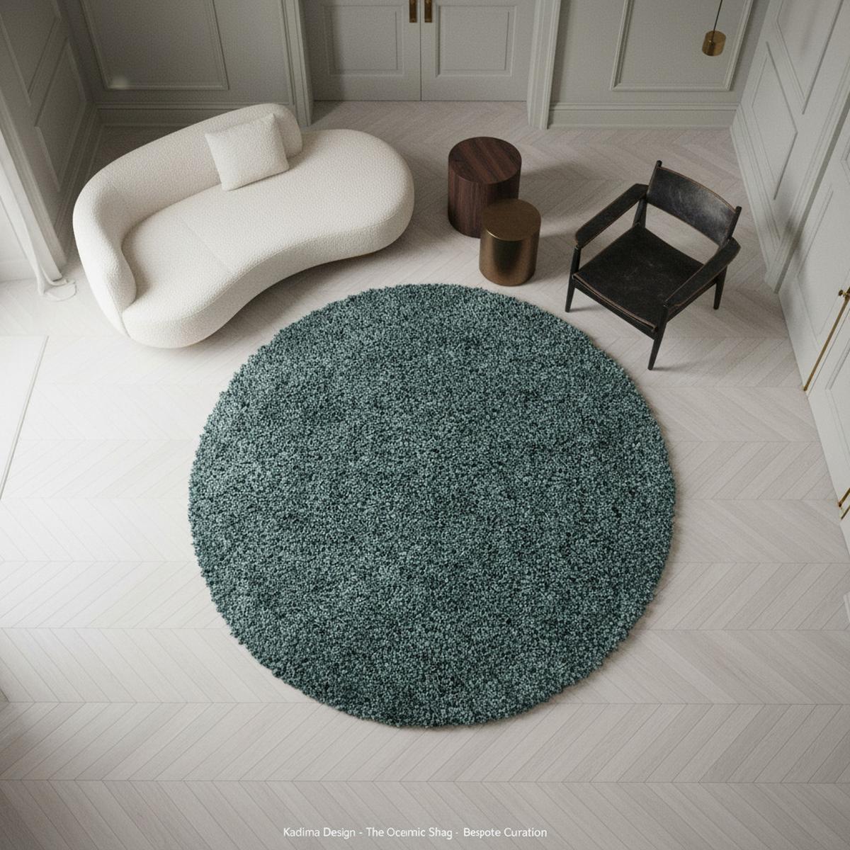 TEPPICH Hochflor SPREE in Türkis, einfarbig, Ø 120 cm - Blau, Textil (120/120cm) - KADIMA DESIGN