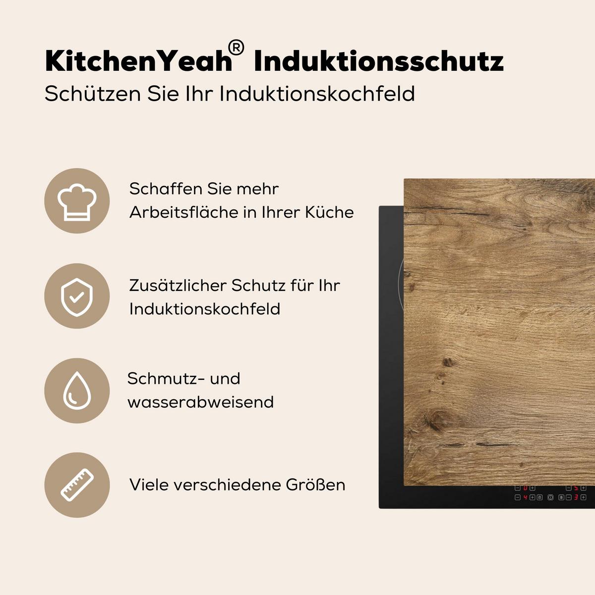 HERDABDECKPLATTE Holz - Braun - Holzoptik Induktionsmatte 77x59 cm - Eichefarben, Kunststoff (77/59/0.2cm) - MuchoWow
