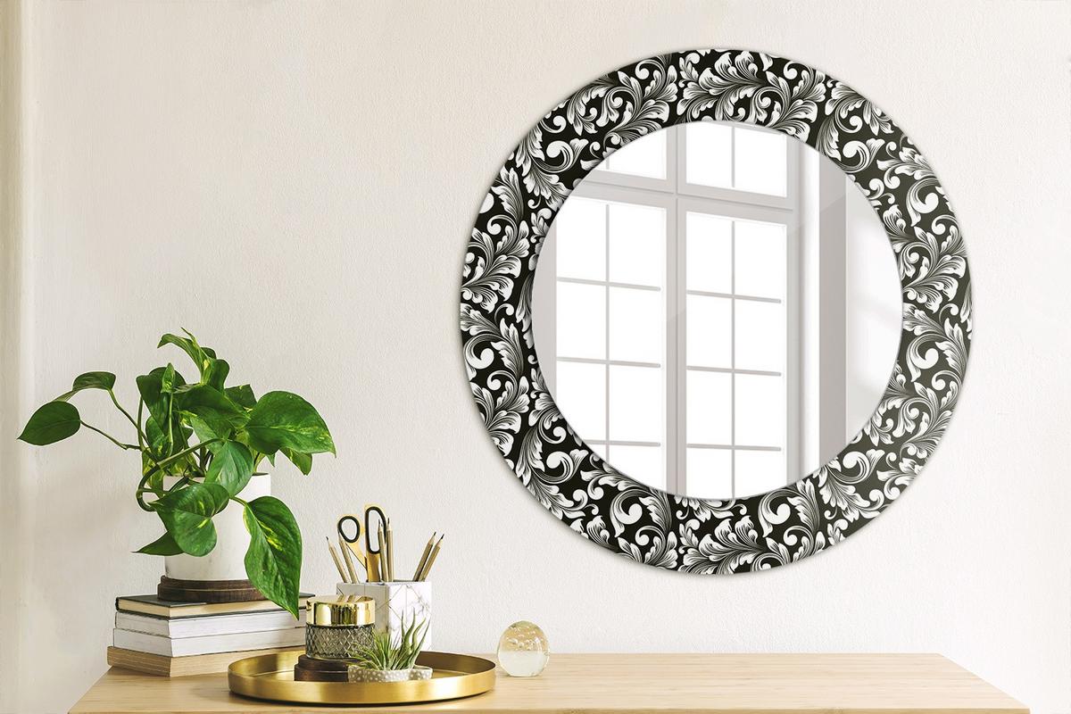 SPIEGEL Rund Ø 50 cm mit Aufdruck - Schwarz/Weiß, Glas (50/50/0.4cm) - Wallfluent
