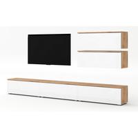 WOHNWAND Loriano V Wotan, Weiß Hochglanz 300/104,5/32 cm – Hängend und Stehend - Braun/Weiß, Holzwerkstoff/Kunststoff (300/104.5/32cm) - AX Living