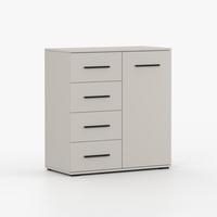 KOMMODE FRIDA MINI 01 KK 90 cm Kaschmir/Kaschmir, vier Schubladen, eine Drehtür, schwarze Griffe - Kaschmir/Schwarz, Holzwerkstoff/Kunststoff (90/96/45cm) - imoebel24
