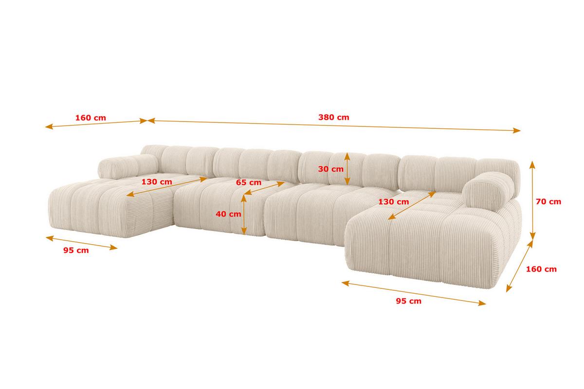WOHNLANDSCHAFT modulares Sofa Tesso-U2 - 380x160x70 cm Beige Cord - Beige, Holzwerkstoff/Textil (380/70/160cm) - ALTDECOR