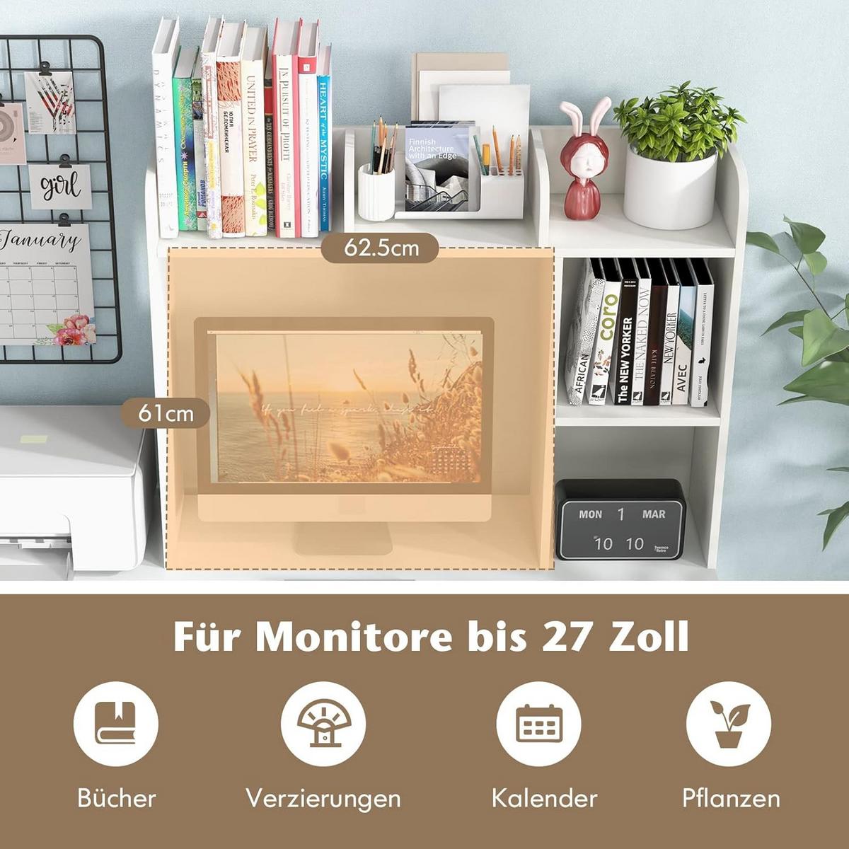 SCHREIBTISCHREGAL Tischregal Weiß - Weiß, Holz (25/94/74cm) - COSTWAY