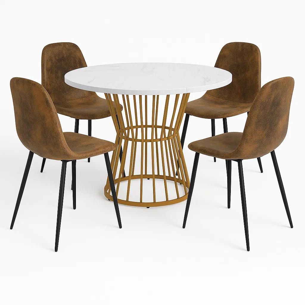 ESSTISCH SET mit 4 Retro-Stühlen - Braun, Holzwerkstoff/Textil (100/75/100cm) - Urban Meuble