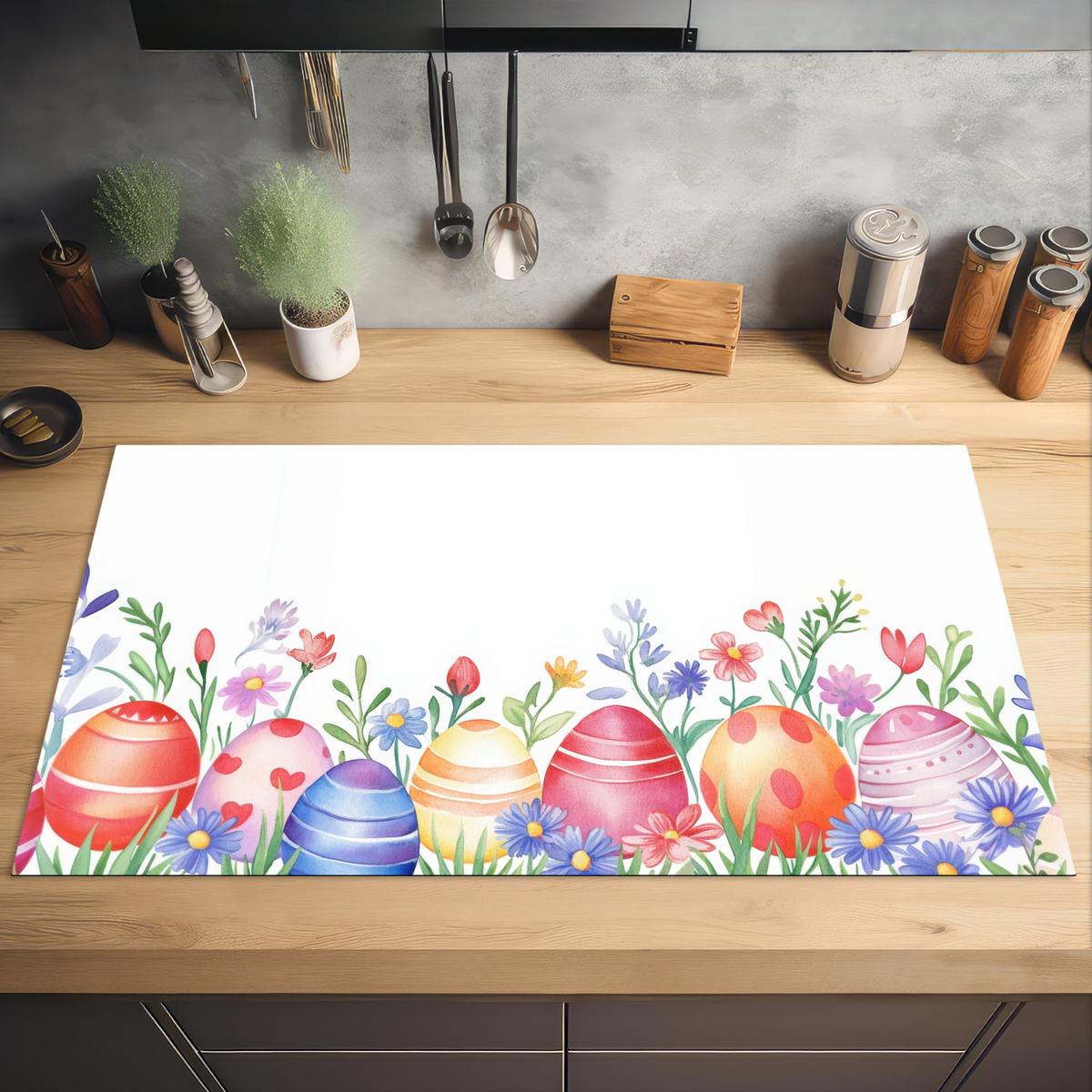 HERDABDECKPLATTE Blumengarten - Bunt - Eier Induktionsschutz 91.6x52.7 cm - Weiß, Kunststoff (91.6/52.7/0.2cm) - MuchoWow