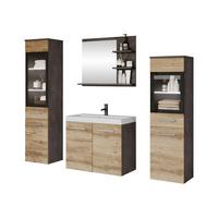 BADMÖBEL-SET Madrit I mit weißer LED Beleuchtung - Braun/Grau, Holzwerkstoff (30/132/30cm) - MIRJAN24