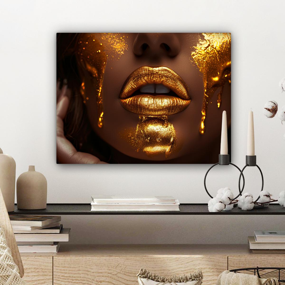 LEINWANDBILD Frau - Gold - Luxus - Porträt Wandbild 40x30 cm - Goldfarben, Textil (40/30cm) - MuchoWow