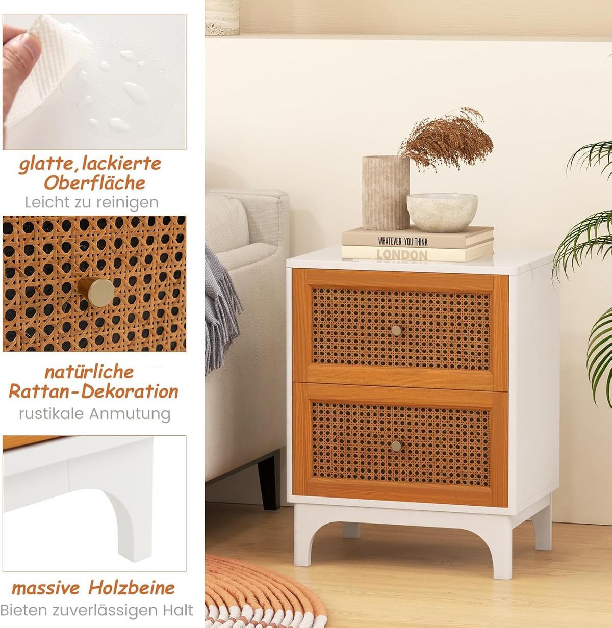 NACHTTISCH Weiß - Weiß, Holz - COSTWAY