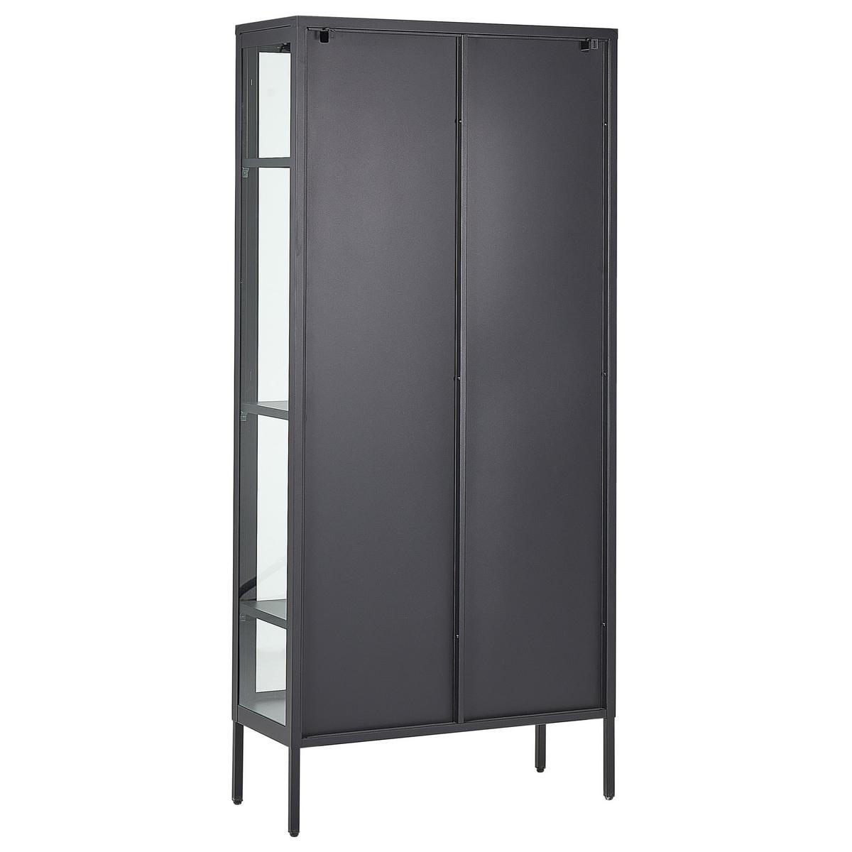 VITRINE Metall schwarz 4 Fächer 176 cm Harty - Schwarz, Metall (80/176/35cm) - Beliani