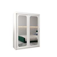 SCHWEBETÜRENSCHRANK 200/150/62 2-türig - Silberfarben/Weiß, Holz/Kunststoff (150/200/62cm) - MÖBEL KRYSPOL