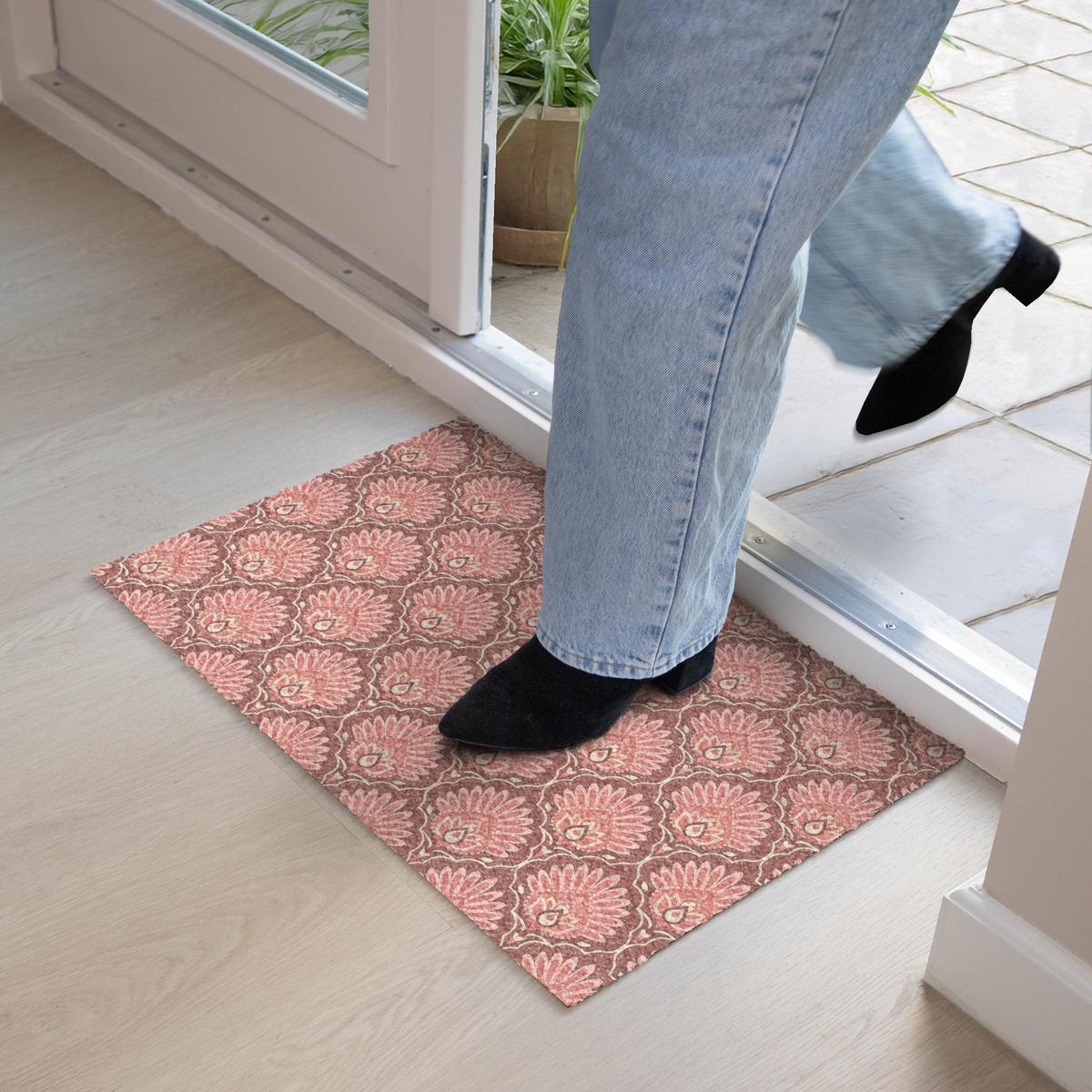 FUSSMATTE Fächermotiv - Muster - Rosa Türmatte 60x40 cm - Altrosa, Kunststoff (60/0.4cm) - MuchoWow