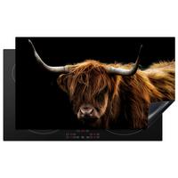 HERDABDECKPLATTE Schottischer Highlander - Hörner - Schwarz - Tiere - Natur - Wild - Kuh Induktionsschutz 89.6x51.6 cm - Cognac, Kunststoff (89.6/51.6/0.2cm) - MuchoWow