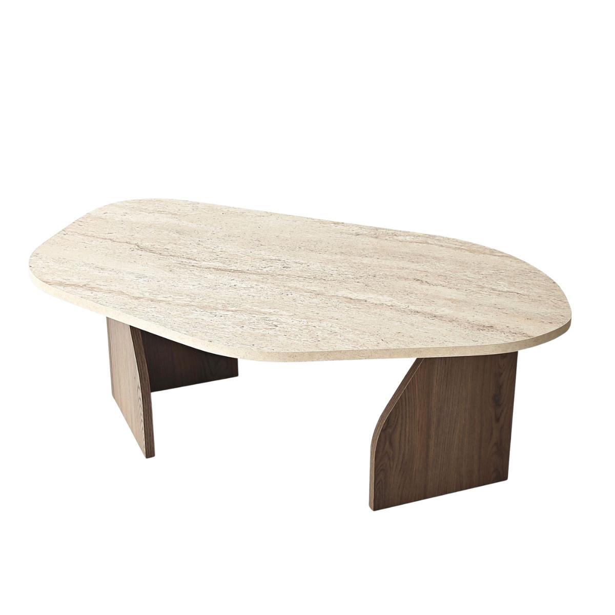COUCHTISCH mit organisch geformter Tischplatte und breiten Beinen 100/60/35 cm - Hellbraun/Eichefarben, Holzwerkstoff (66/60/35cm) - Calicosy