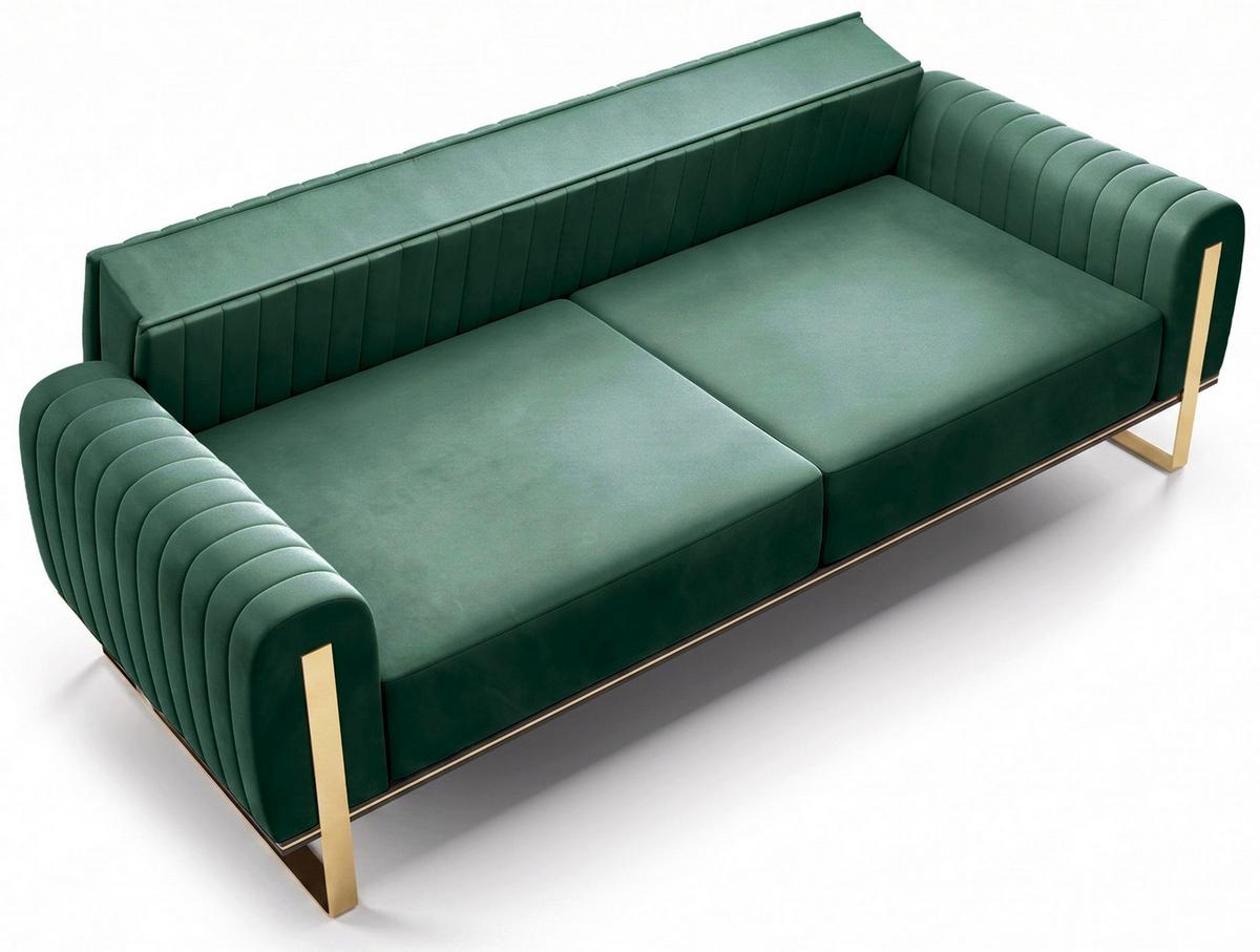 SOFA Parissa 228 cm - Goldfarben/Grün, Textil/Metall (228/79/92cm) - Selsey