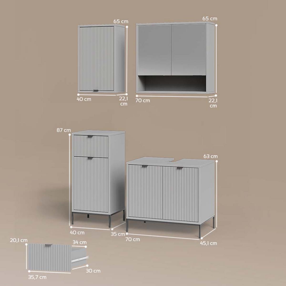 BADMÖBEL-SET ATERNO Grau 4 Teile - Grau, Holzwerkstoff (70/63/45cm) - Livinity®