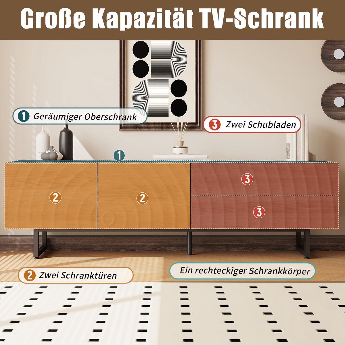 TV-SCHRANK 180 cm Natur Holzoptik mit 3D-Holzstruktur, Schubladen & Schrank - Naturfarben, Holzwerkstoff (180/51.5/38cm) - Urban Meuble