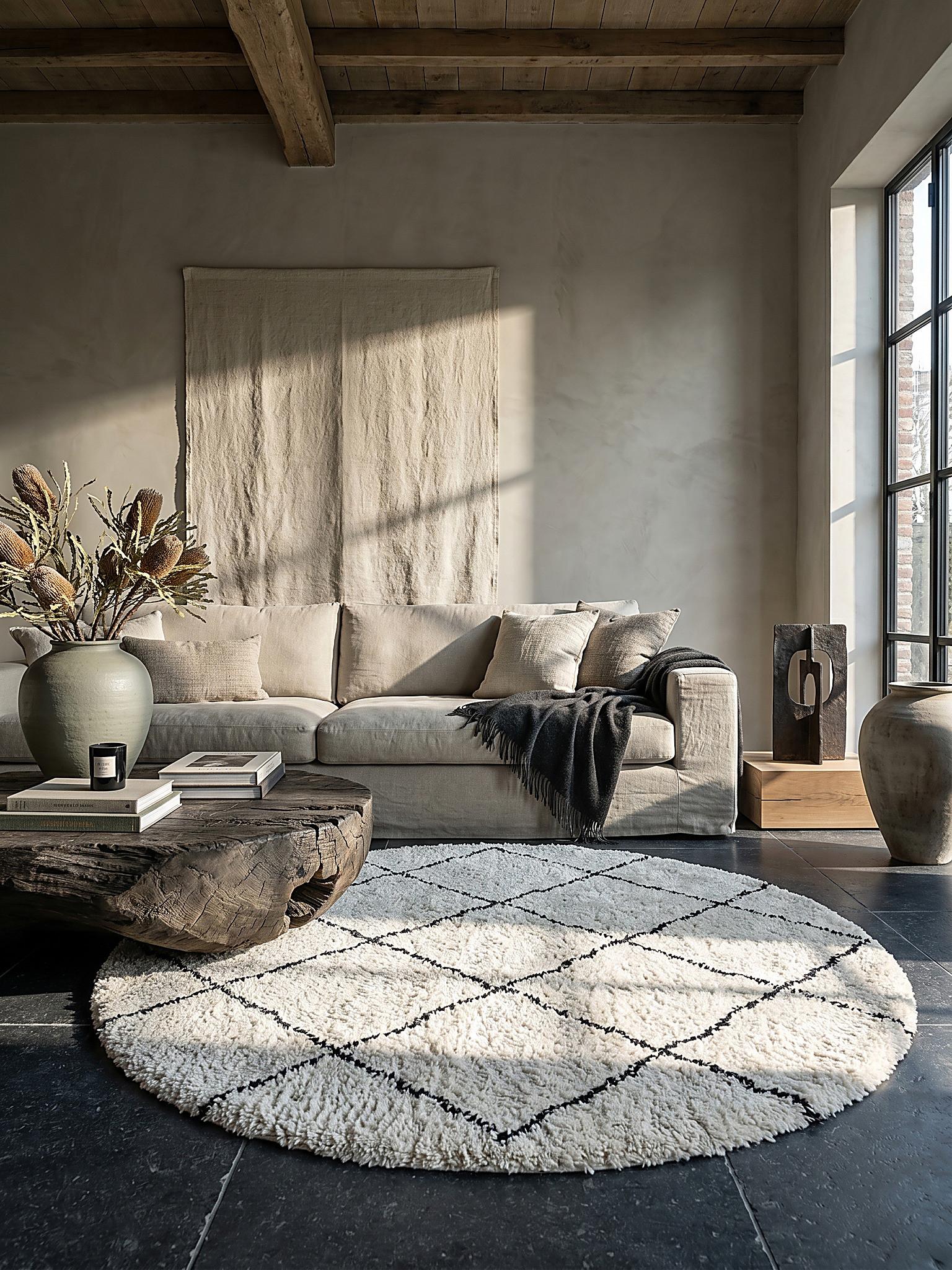 RUNDTEPPICH Berber ATRIO Polypropylen Creme-Schwarz 160 x 160 cm - Multicolor, Textil (160/160cm) - KADIMA DESIGN