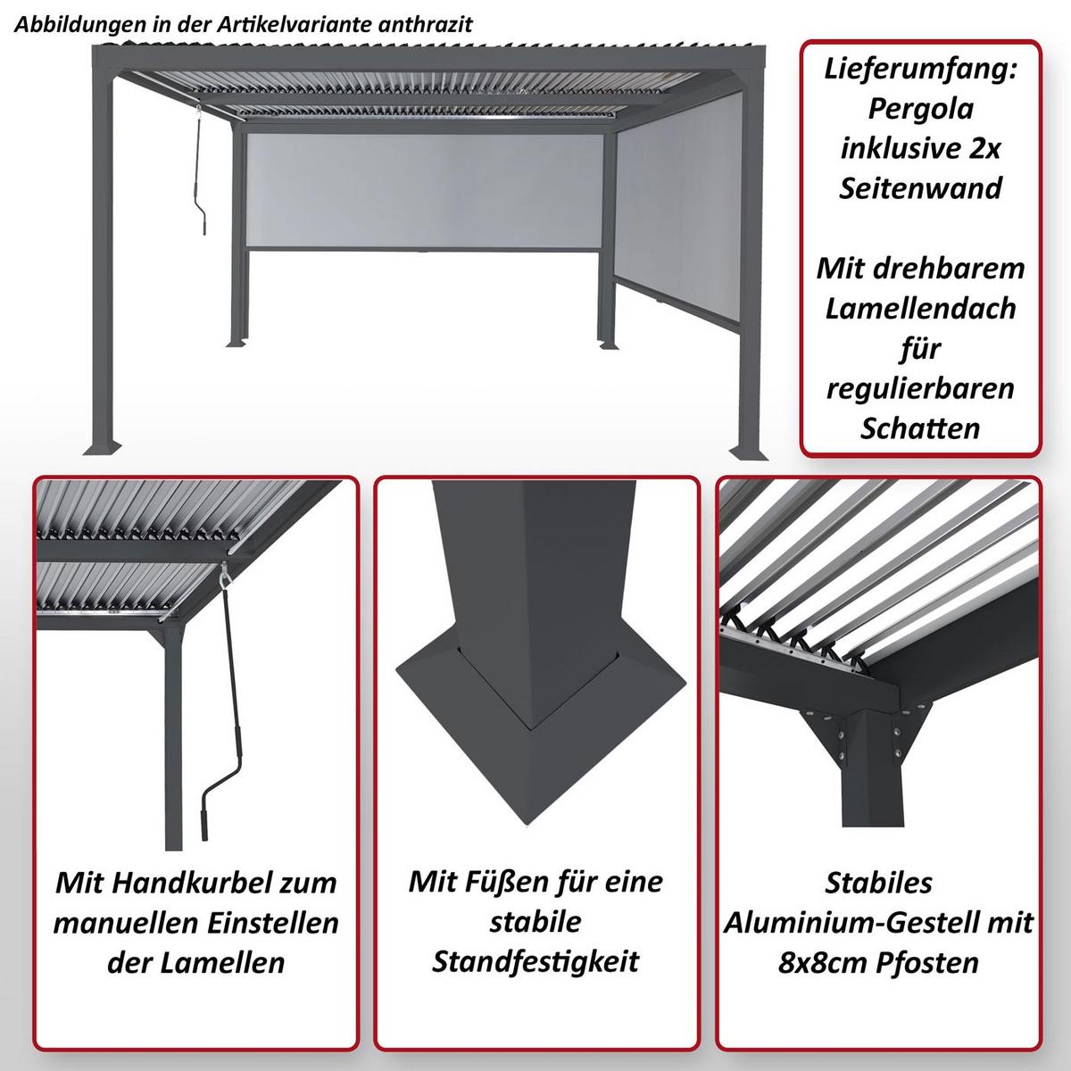 ALU PERGOLA MIT SEITENWAND Anthrazit - Anthrazit, Metall (306/224/368cm) - MCW