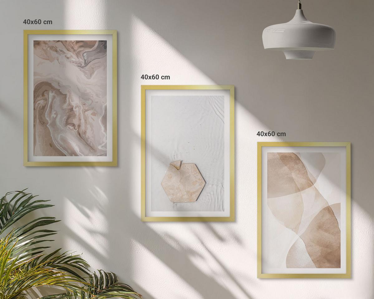 BILDER SET 3er Set - 40x60 cm Goldrahmen - Designerabstraktion der Natur - Goldfarben, Kunststoff (40/60cm) - TULUP