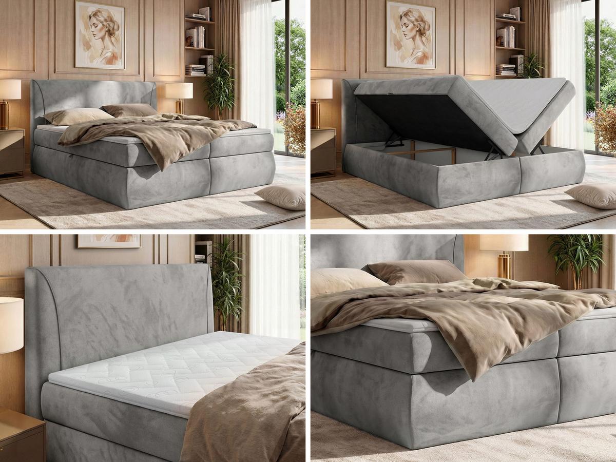BOXBETT TARENZA 180/200 - Beige Velvet - Topper T25 - H3 - Hellgrau/Schwarz, Kunststoff/Textil (140/200cm) - MKS