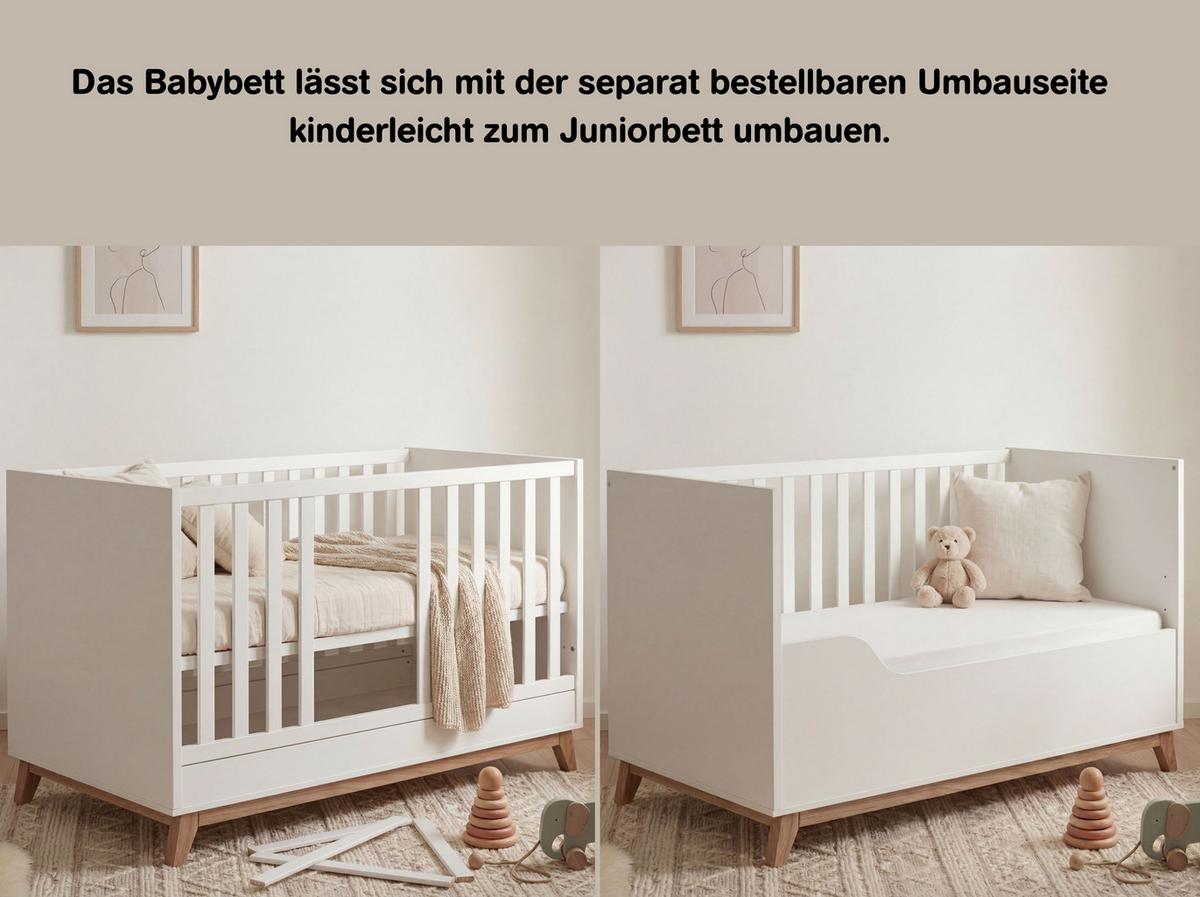 BABYBETT Lina 4x höhenverstellbar Weiß/Waluss - Walnussfarben/Weiß, Holz/Holzwerkstoff (70/140cm) - arthur berndt
