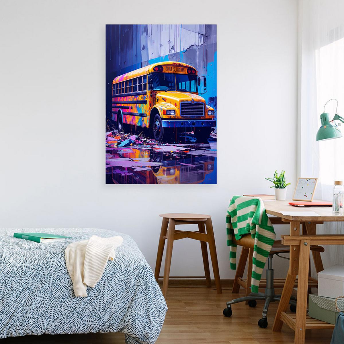LEINWANDBILD Gelber Schulbus 80x120cm - Multicolor, Textil (80/120cm) - Feeby