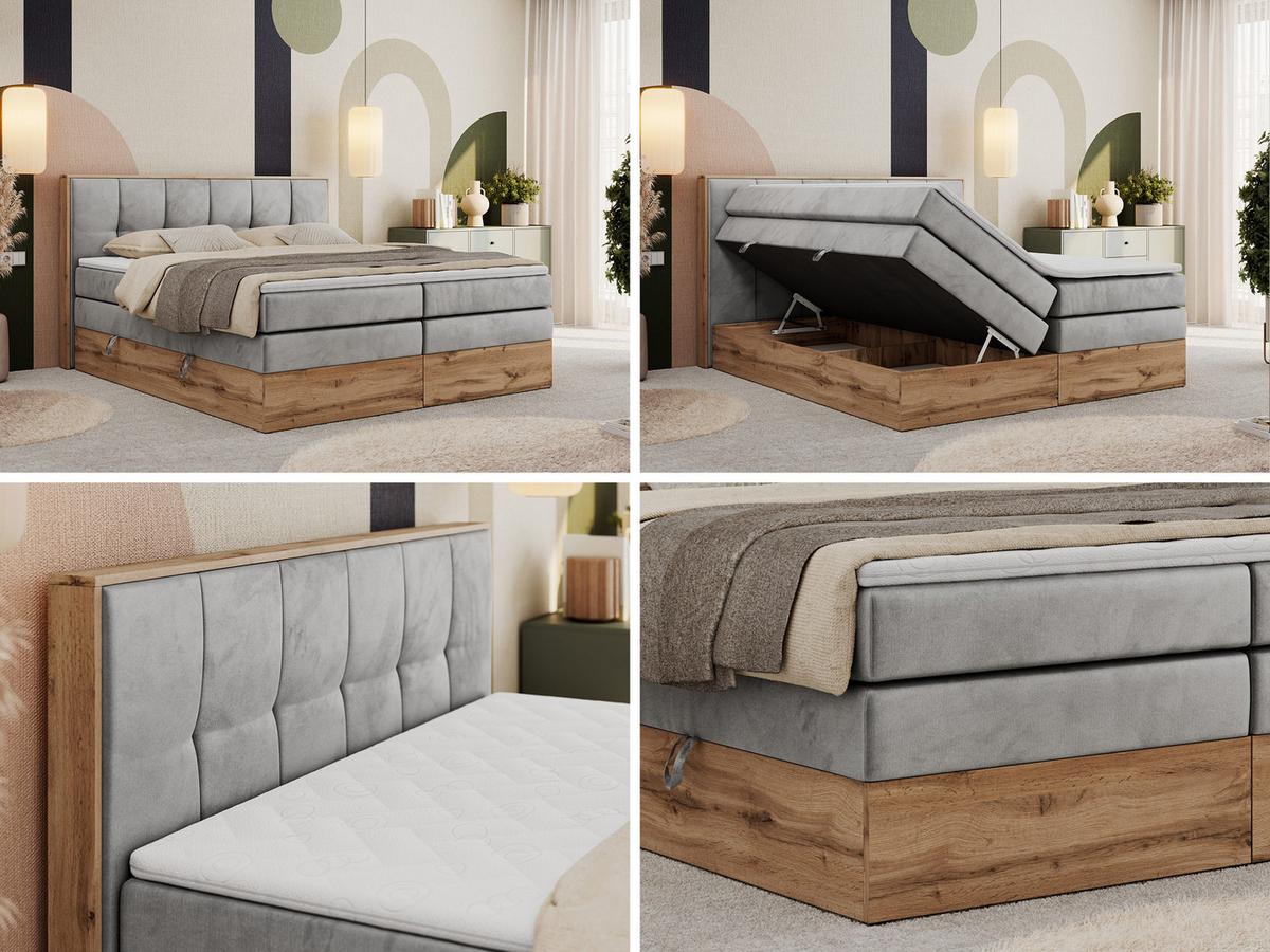 BOXSPRINGBETT ALBERO 1 KING 160/200 Hellgrau Velvet - H4 - Hellgrau, Holz/Textil (160/200cm) - MKS