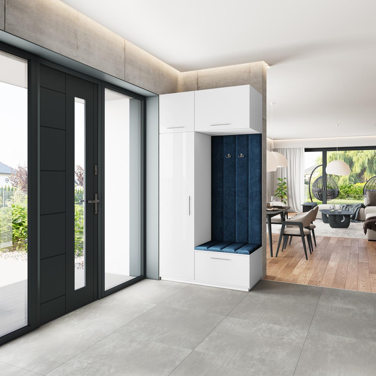 GARDEROBENSCHRANK REMA 120/240/60 cm Modern Garderobe-Set Weiß - Blau/Weiß, Holzwerkstoff (120/240/60cm) - MASSENO