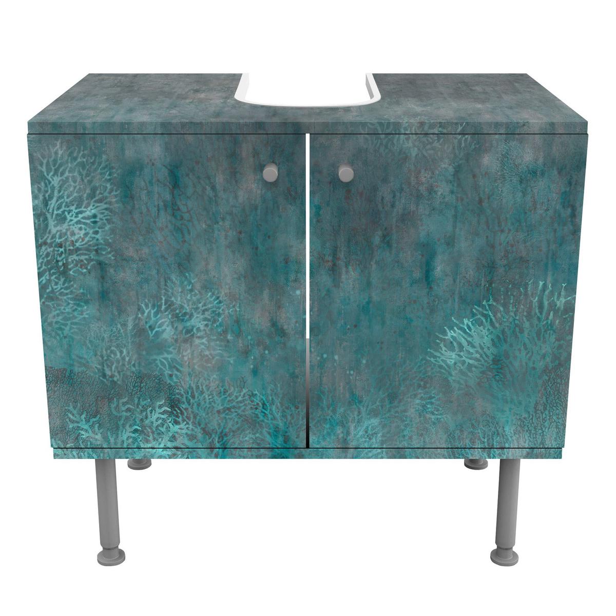 WASCHBECKENUNTERSCHRANK Blauer Korallengrund 60/55/35 cm - Blau, Holzwerkstoff (60/55/35cm) - Bilderwelten