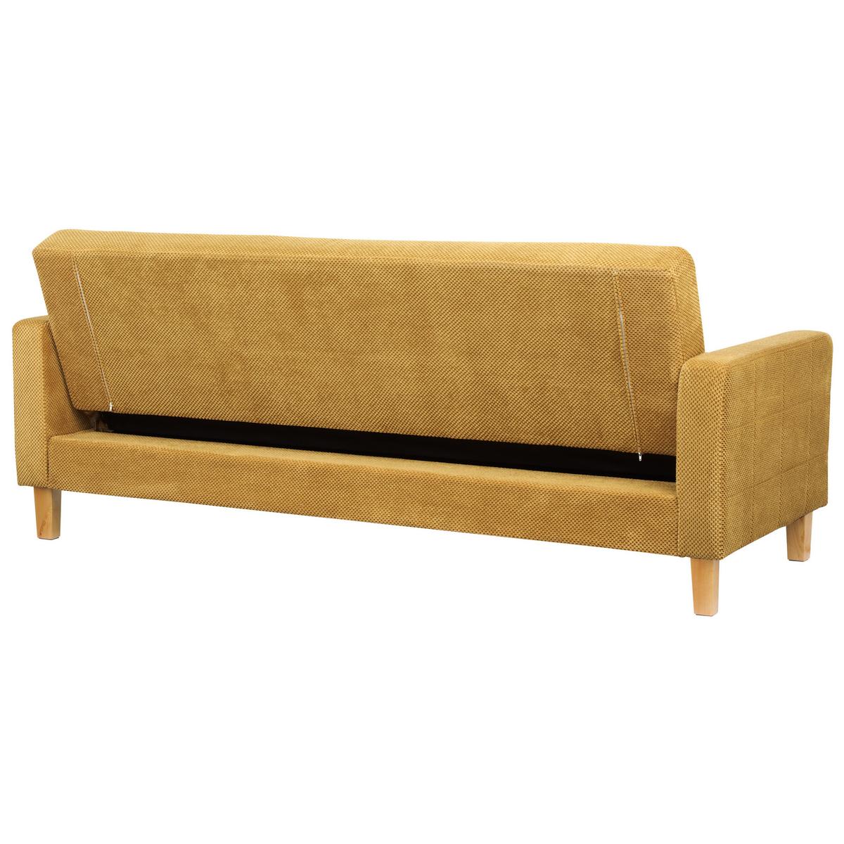3-SITZER-SCHLAFSOFA senfgelb mit Stauraum Vehkoo - Hellbraun/Gelb, Textil (200/86/77cm) - Beliani