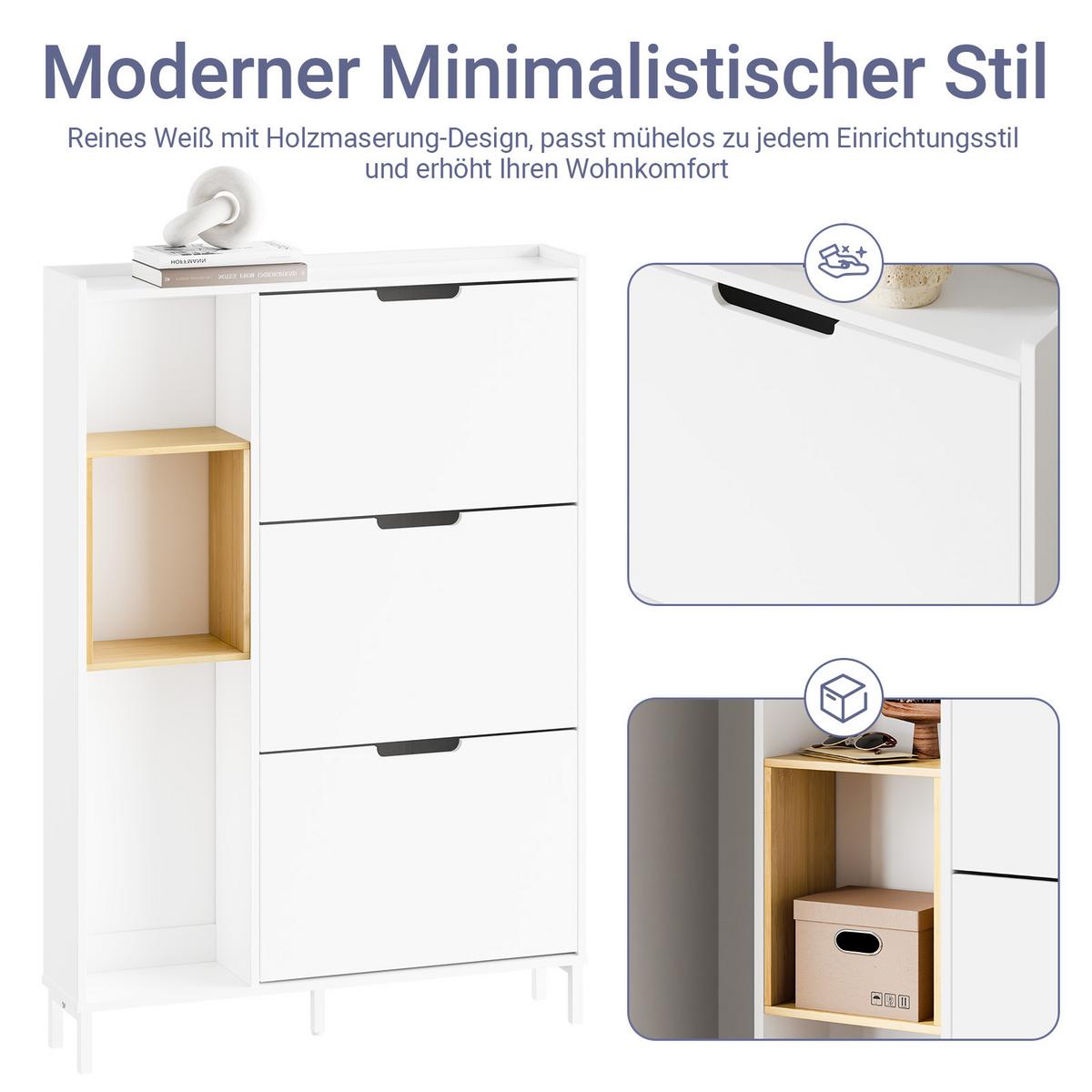 SCHUHKIPPER Weiß - Weiß, Holzwerkstoff (90/129.5/19cm) - SoBuy