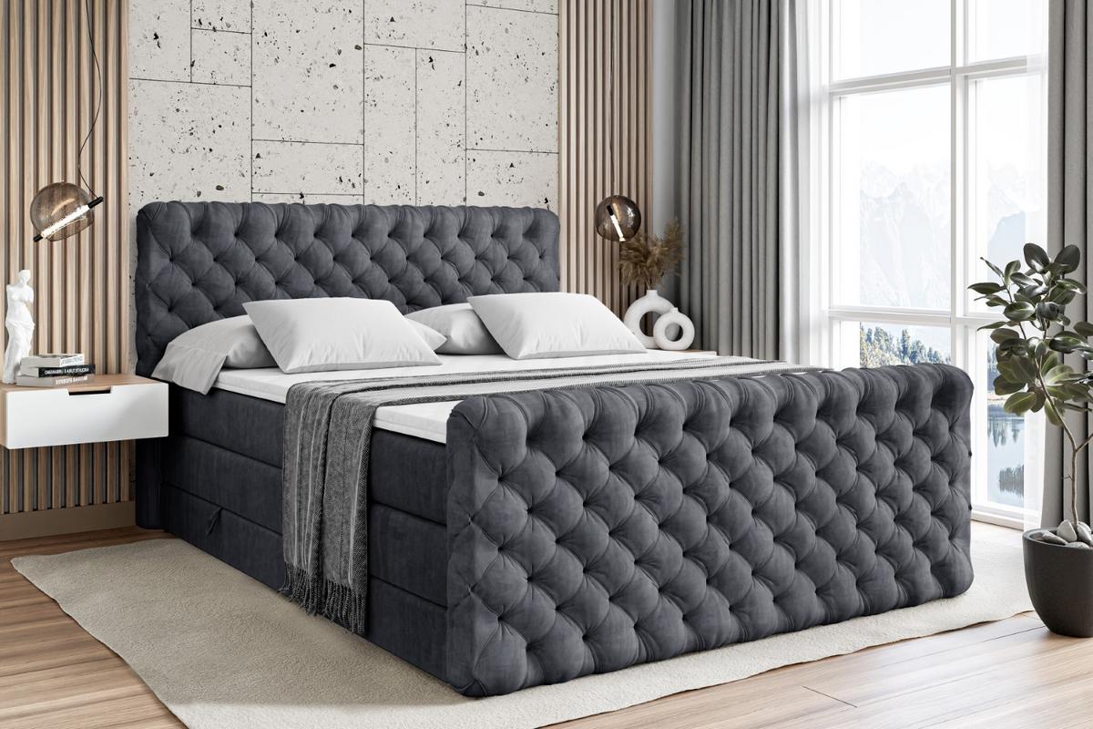 BOXSPRINGBETT BOXI8-Z KING - 140x200 - H3/H4 - Dunkelgrau - Dunkelgrau, Holzwerkstoff (140/200cm) - ALTDECOR