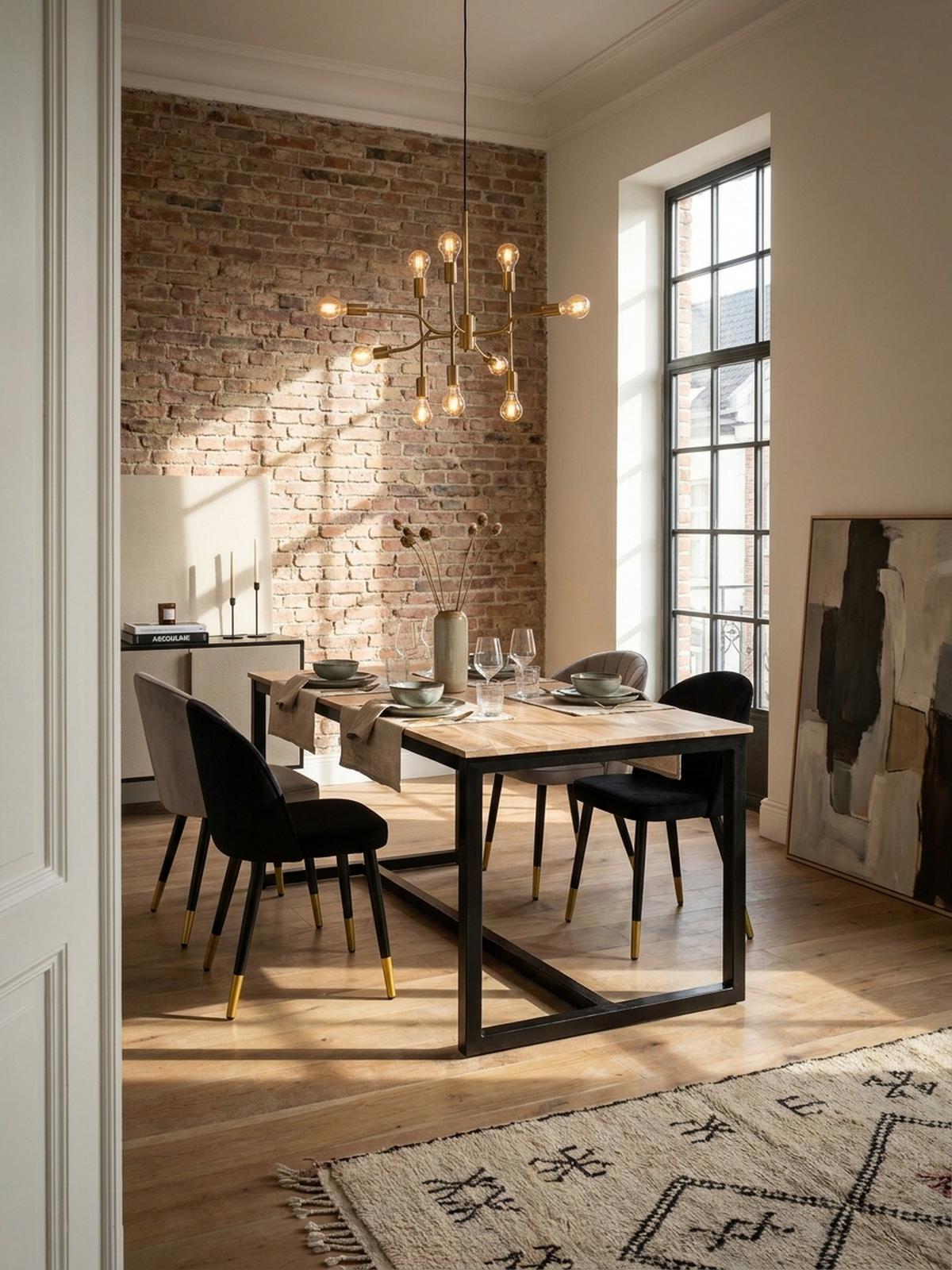 ESSTISCH Massivholz Metall Rechteckig Loft-Stil, Akazie 180x90x76 cm - Schwarz/Akaziefarben, Holz/Metall (90/180/76cm) - KADIMA DESIGN