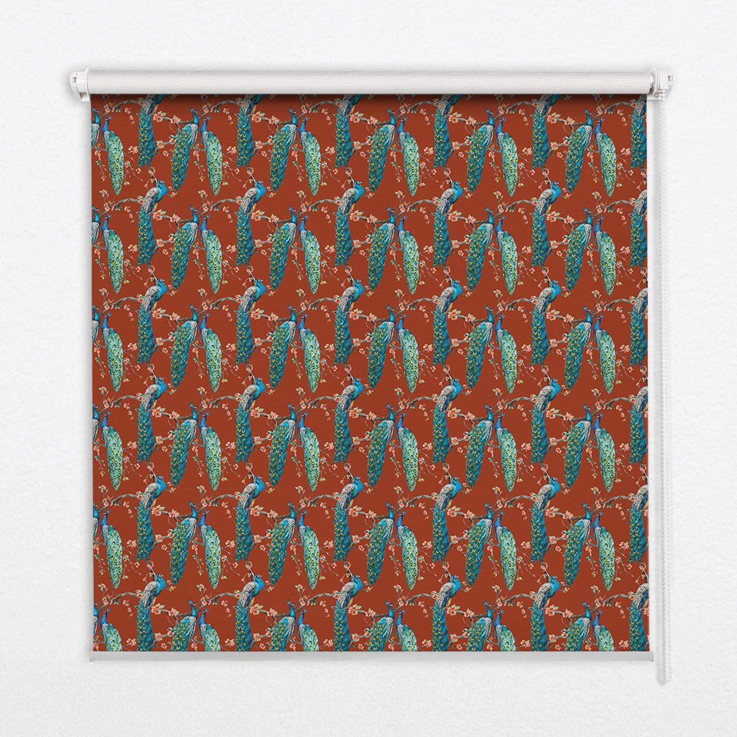 INNENROLLO - Fensterrollo - Rollo - 140x140 cm - Pfauen auf den Ästen - Blau, Kunststoff (140/140/0.5cm) - TULUP