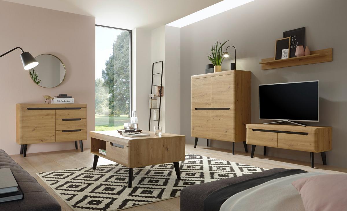 KOMMODE Eiche Artisan, schwarz 107 cm, Sideboard skandinavisch - Eichefarben/Schwarz, Holzwerkstoff (107/83/40cm) - Furn.Design