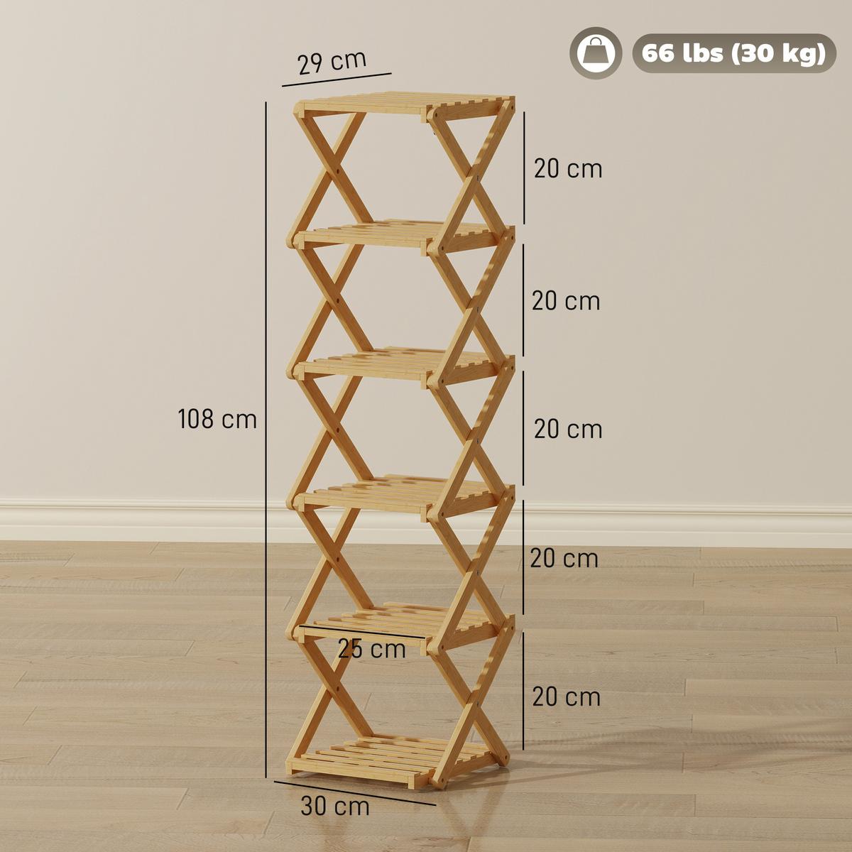 SCHUHREGAL klappbar Schuhständer mit 6 Ebenen aus Bambus für max. 9 Paar Schuhe - Naturfarben, Naturmaterialien (30/108/29cm) - HOMCOM