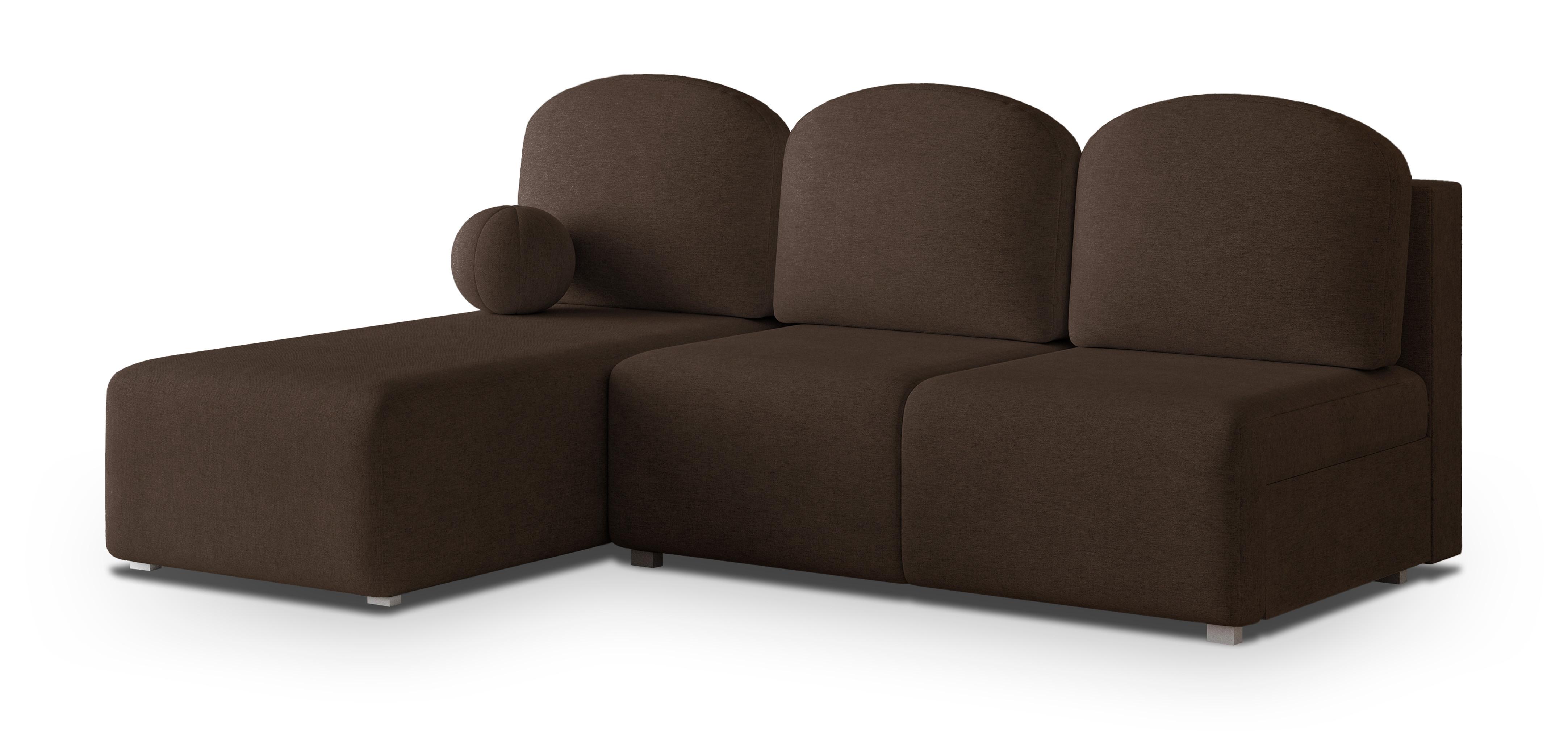 ECKSOFA TRAMA Braun Geflochtener Stoff mit Schlaffunktion - Braun, Holz (200/143cm) - MASSENO