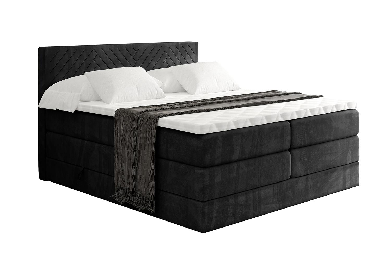 BOXSPRINGBETT mit Matratze H3|H4 und Lattenrost - VEXA KING-200x200 - Schwarz Casablanca - Schwarz, Holzwerkstoff (200/200cm) - ALTDECOR