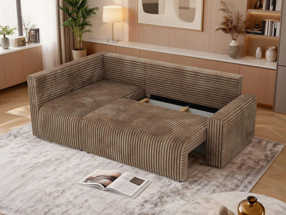 ECKSOFA NESSARO COR L - Braun Cord - Links - Schwarz/Braun, Kunststoff/Textil (151/240cm) - MKS