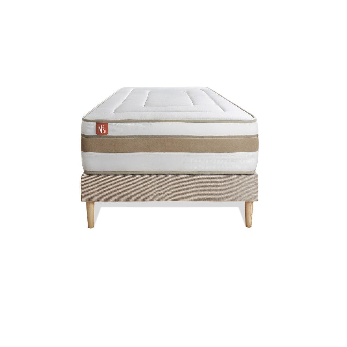 BETT Le Raffiné Taschenfederkern und Memory-Schaum 90 x 200 cm h1 - Kit Bettgestell Beige - Beige, Karton/Holz (90/200cm) - Marmottes & Co