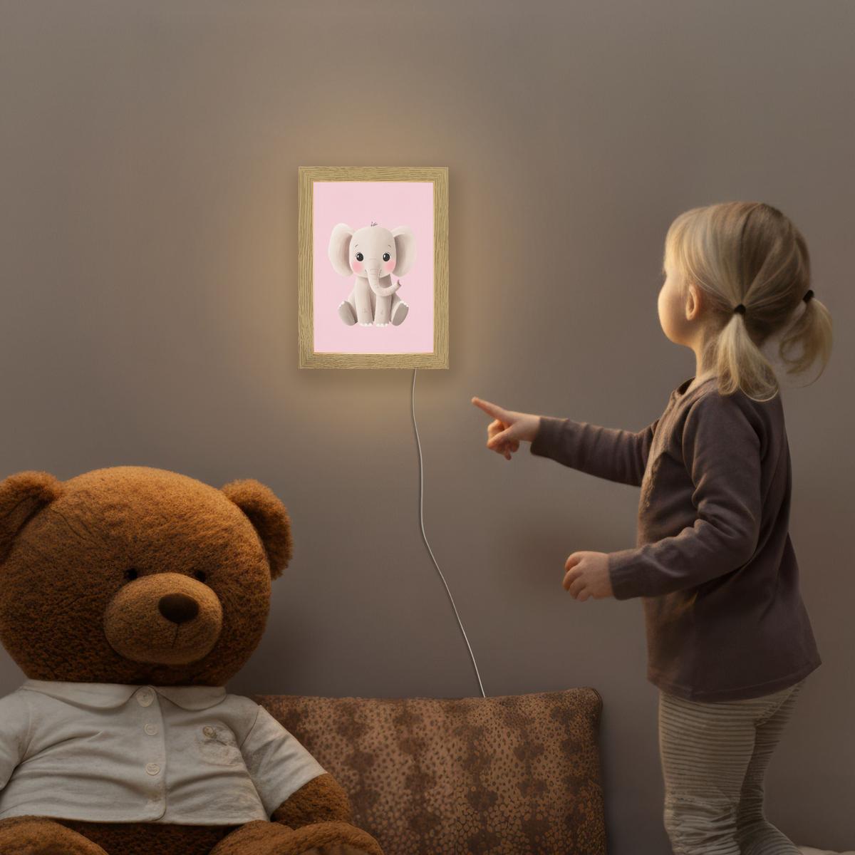 NACHTTISCHLAMPE Elefant - Baby - Rosa - Cartoon 15x20 cm - Rosa, Holzwerkstoff (8/15/20cm) - OnlyWow
