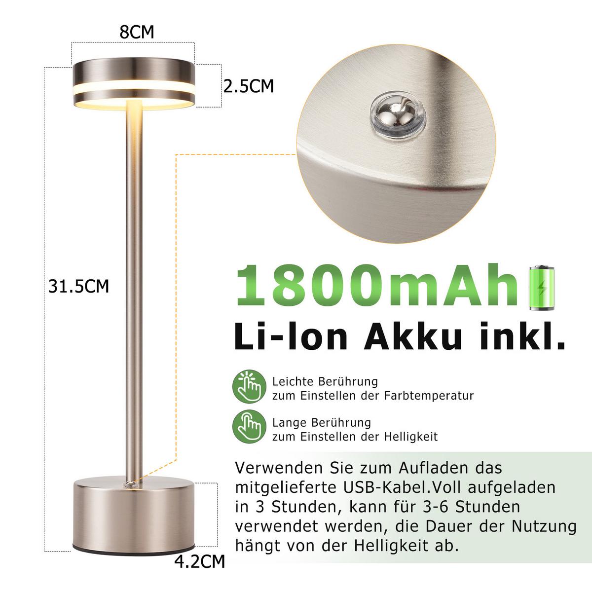 TISCHLEUCHTE Glanzel 8/8/31.5 cm - Silberfarben, Kunststoff/Metall (8/8/31.5cm) - ZMH