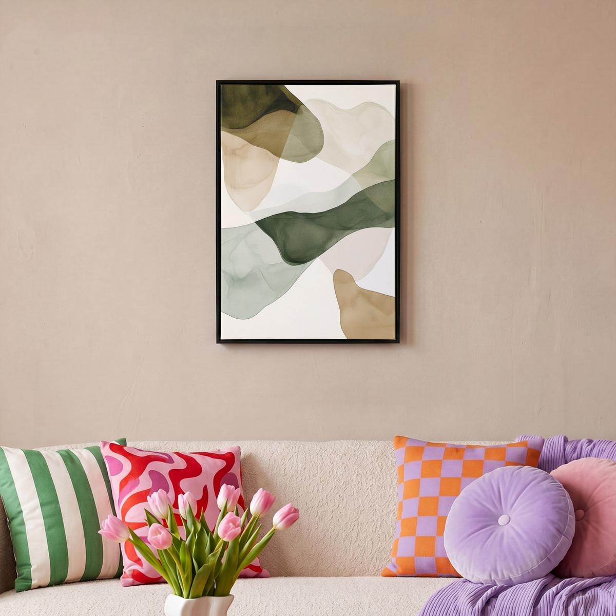 LEINWAND Bilder mit Rahmen - Japandi - Abstrakt - Grün - 40x60 - Salbeigrün, Textil (40/60cm) - MuchoWow