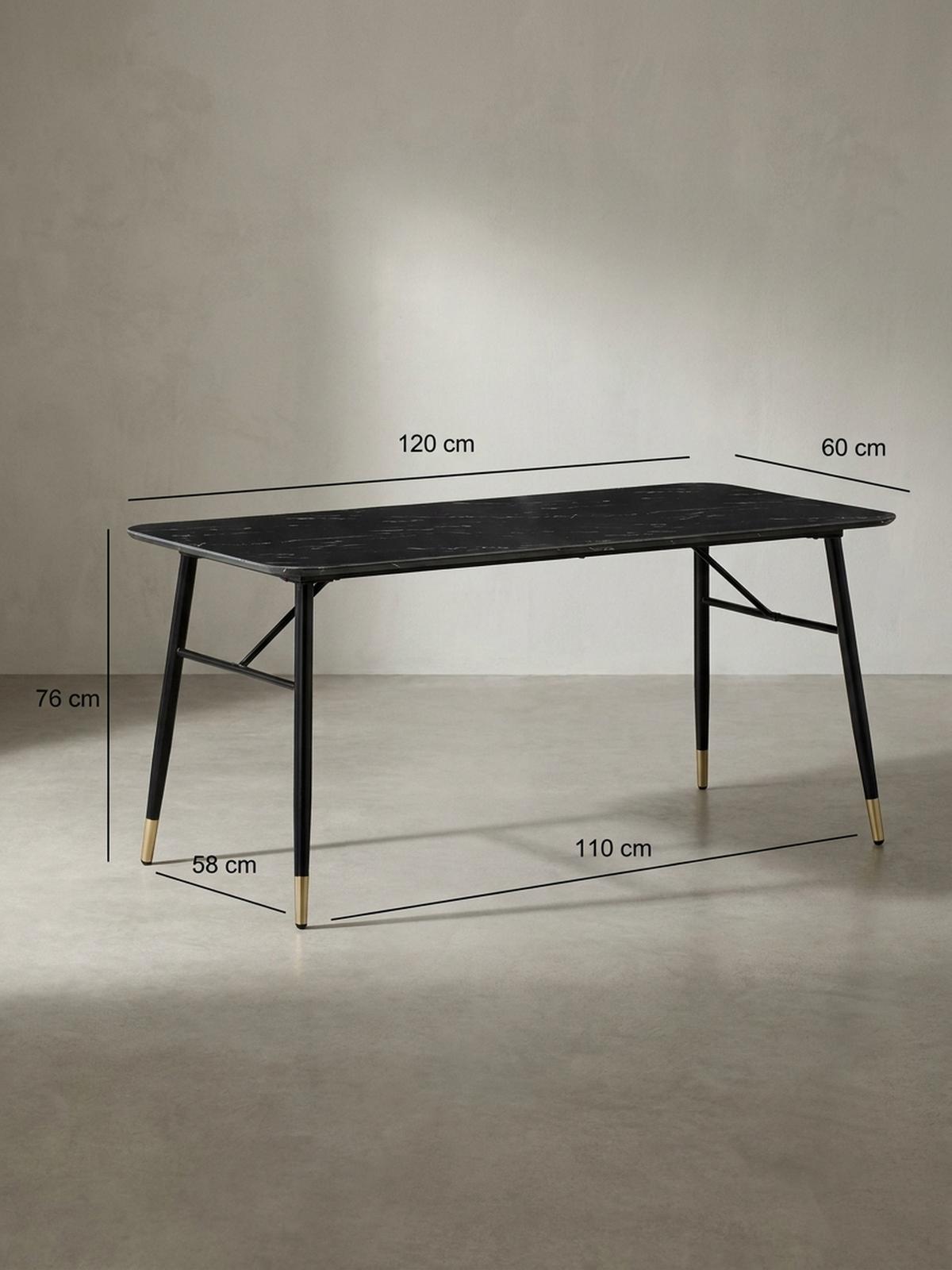 ESSTISCH Marmoroptik Metall Rechteckig Modern Klein, Schwarz 120x60x76 cm - Goldfarben/Schwarz, Holzwerkstoff/Metall (60/120/76cm) - KADIMA DESIGN