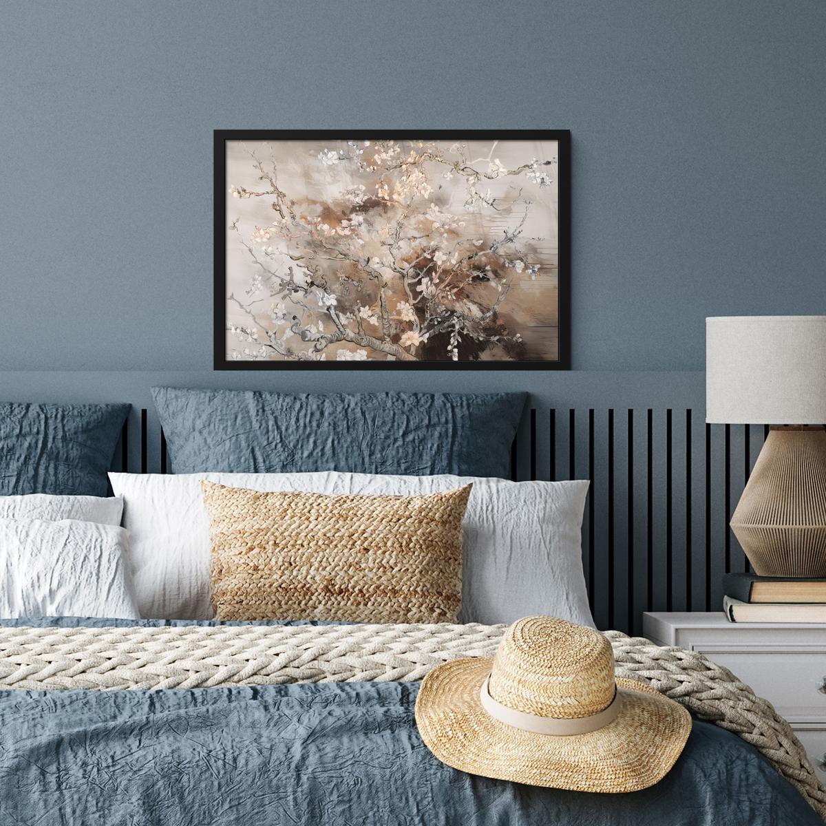 POSTER MIT RAHMENGERAHMTES BILD Mandelblüte - Kunst - Van Gogh - Beige - Abstrakt 60x40 cm - Braun, Papier (60/40cm) - MuchoWow