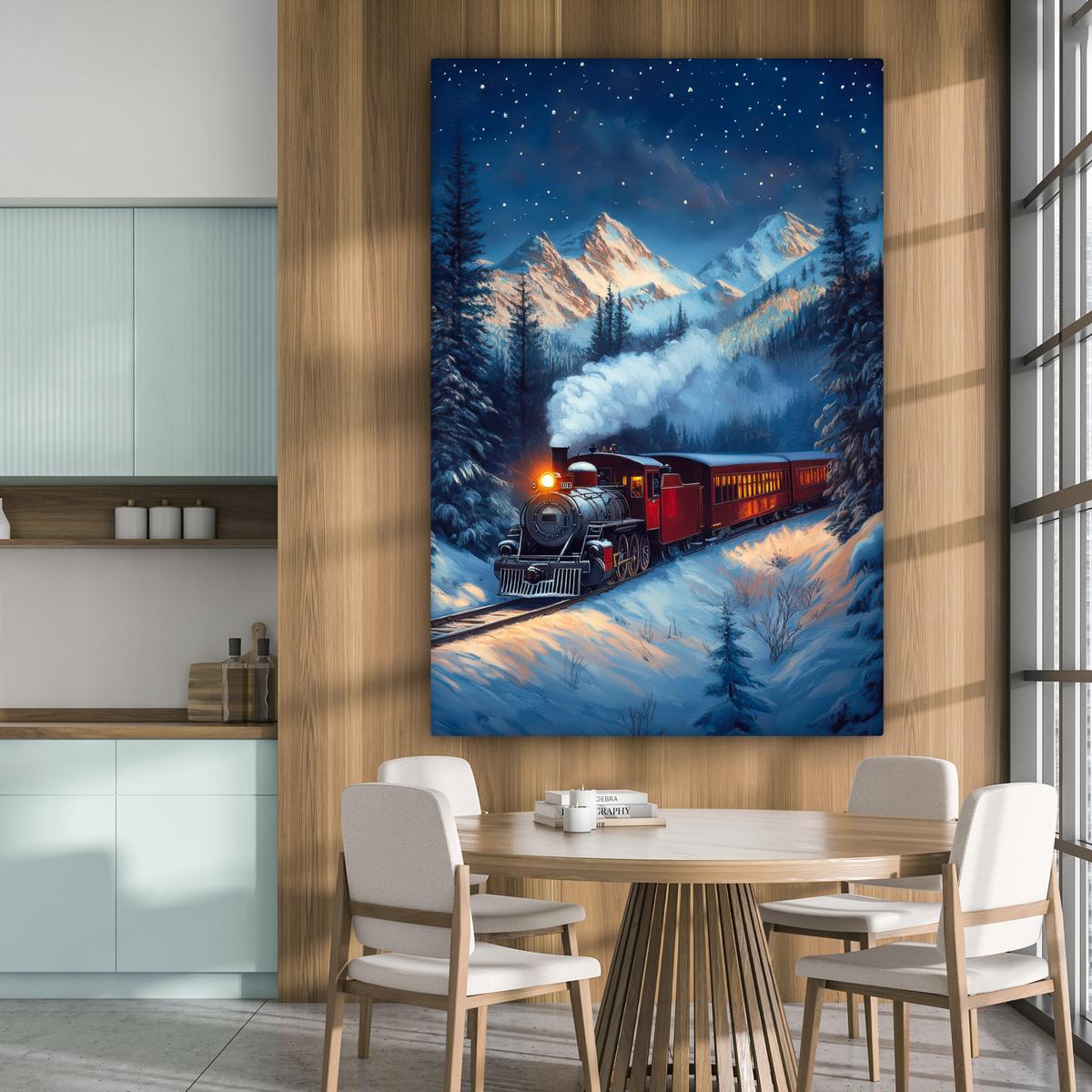 LEINWANDBILD Zug - Weihnachten - Schnee - Weihnachtszug Deko Groß 90x140 cm - Anthrazit, Textil (90/140cm) - MuchoWow