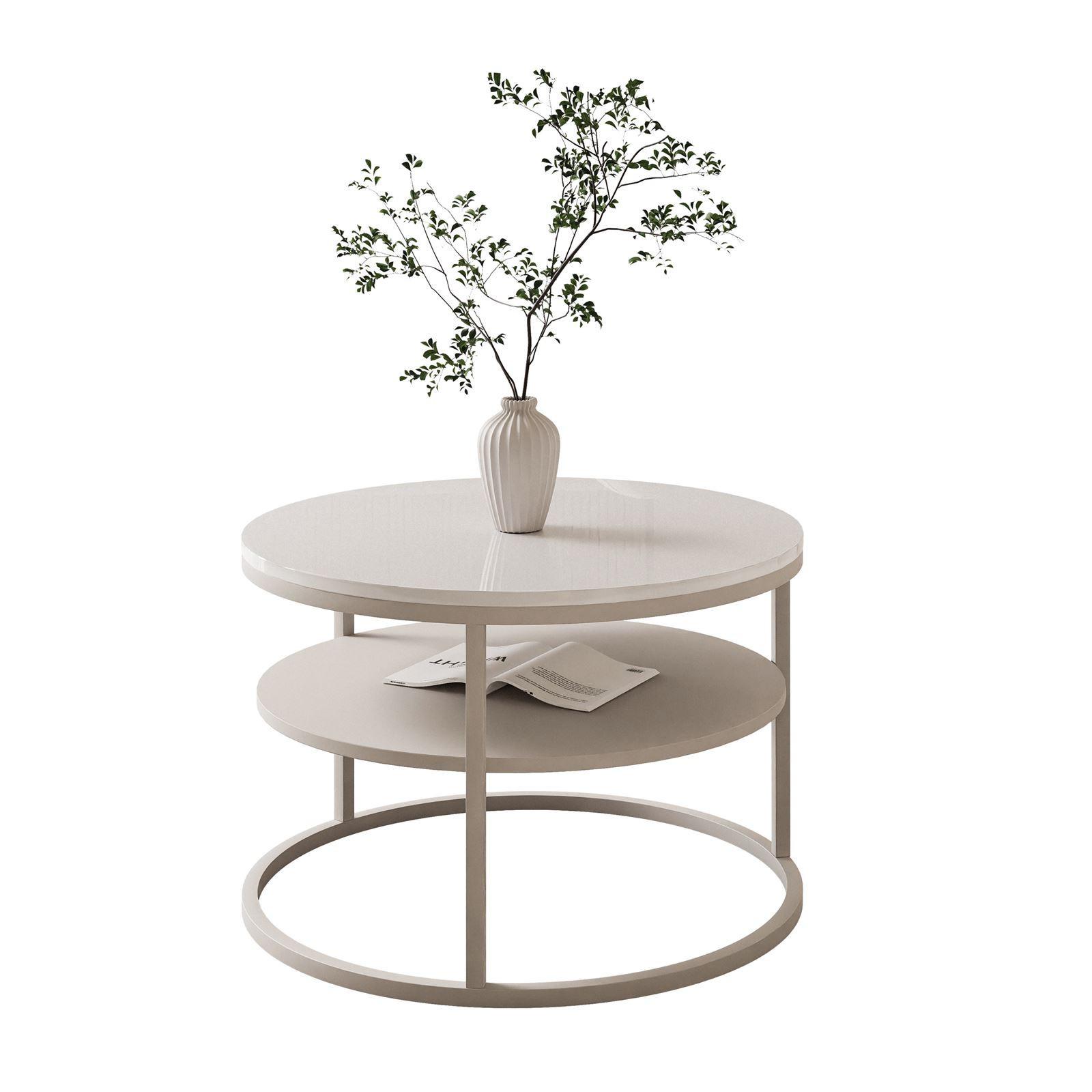 COUCHTISCH CIRI SLIM KASCHMIR HOCHGLANZ mit Regal - Beige/Weiß, Holzwerkstoff (60/60/42cm) - Lookway