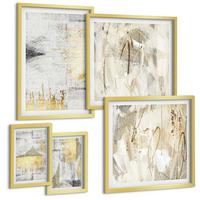 BILDER SET 5er Set - 50x50 cm & 20x30 cm & 40x60 cm Goldrahmen - Abstrakte minimalistische Muster - Goldfarben, Kunststoff (40/60cm) - TULUP