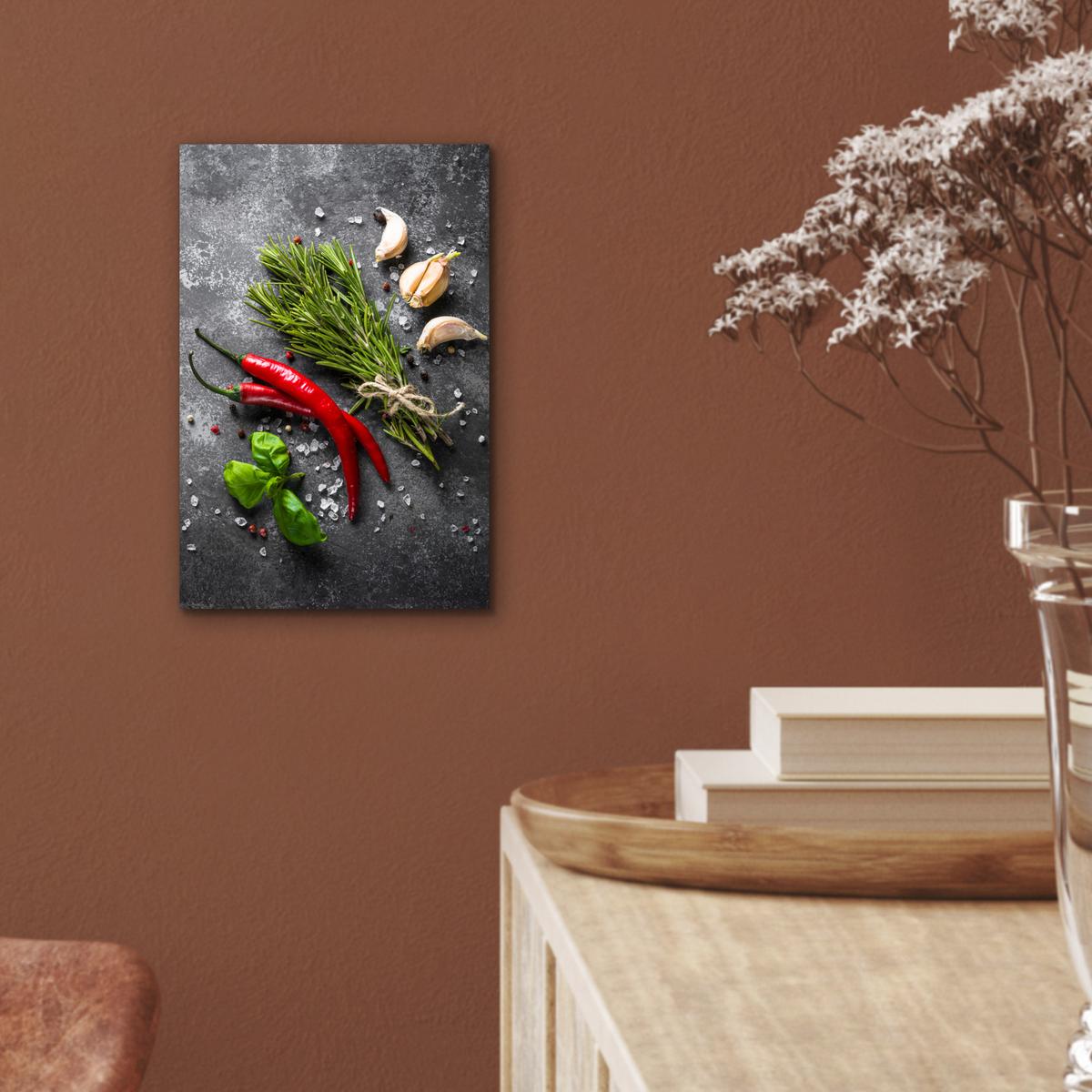 METALLBILD Pfeffer - Kräuter - Gewürze - Beton 20x30 cm - Dunkelgrau, Metall (20/30cm) - MuchoWow